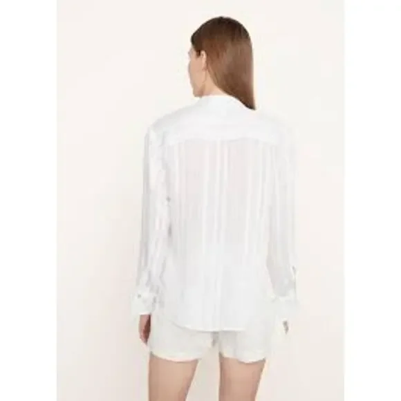 Vince Drapey Long Sleeve Stripe Band Collar Shirt Optic White V933612803-137O XS